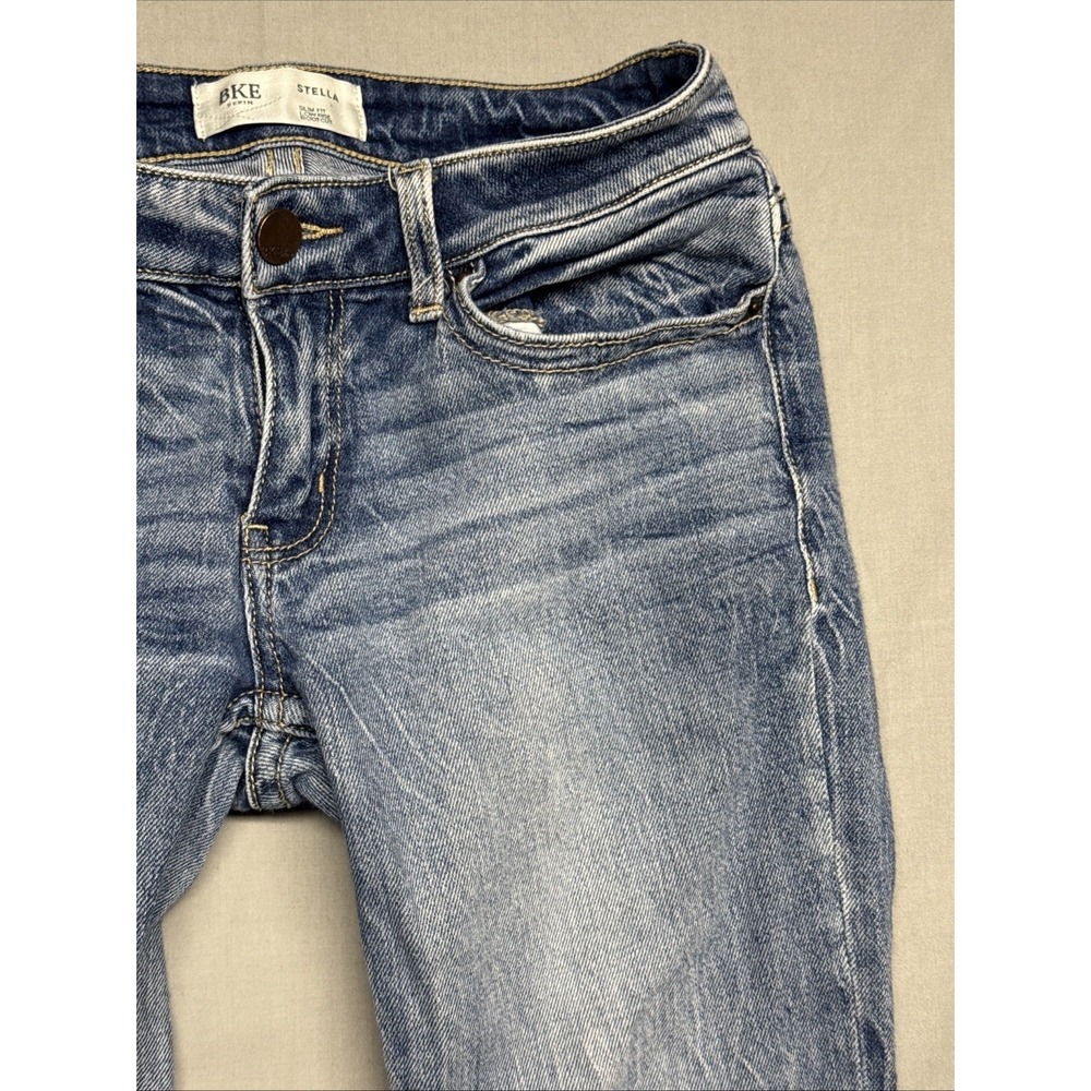 BKE Stella Bootcut Stretch Jeans 26x31 1/2 Low Rise Distressed Slim Fit - Picture 5 of 15